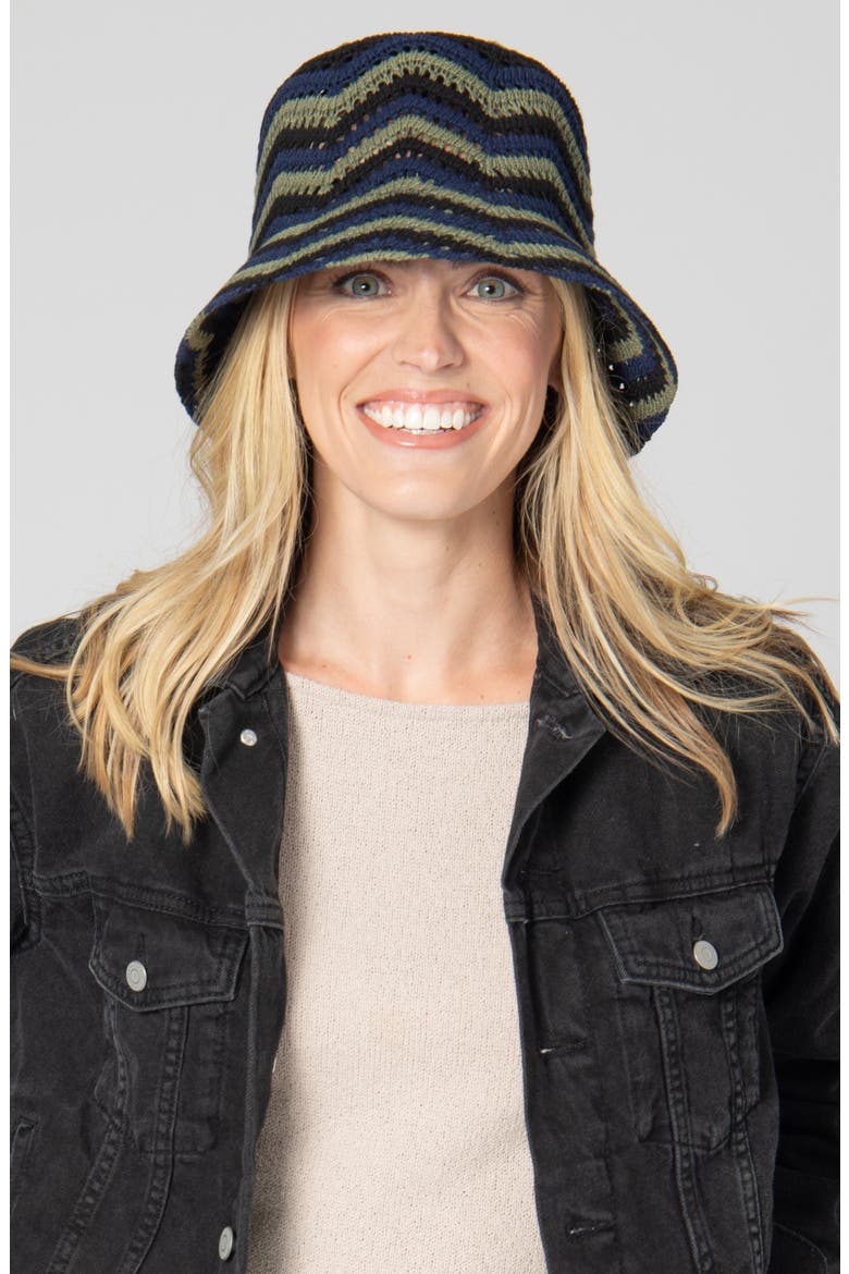 Knit Chevron Bucket Hat, Alternate, color, NAVY