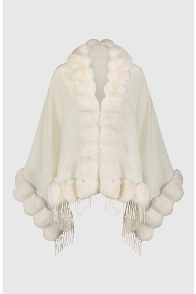 Cashmere & Wool Blend Cape With Fur-Free Chinchilla (Faux Fur) Trim, Alternate, color, WHITE/WHITE CHINCH