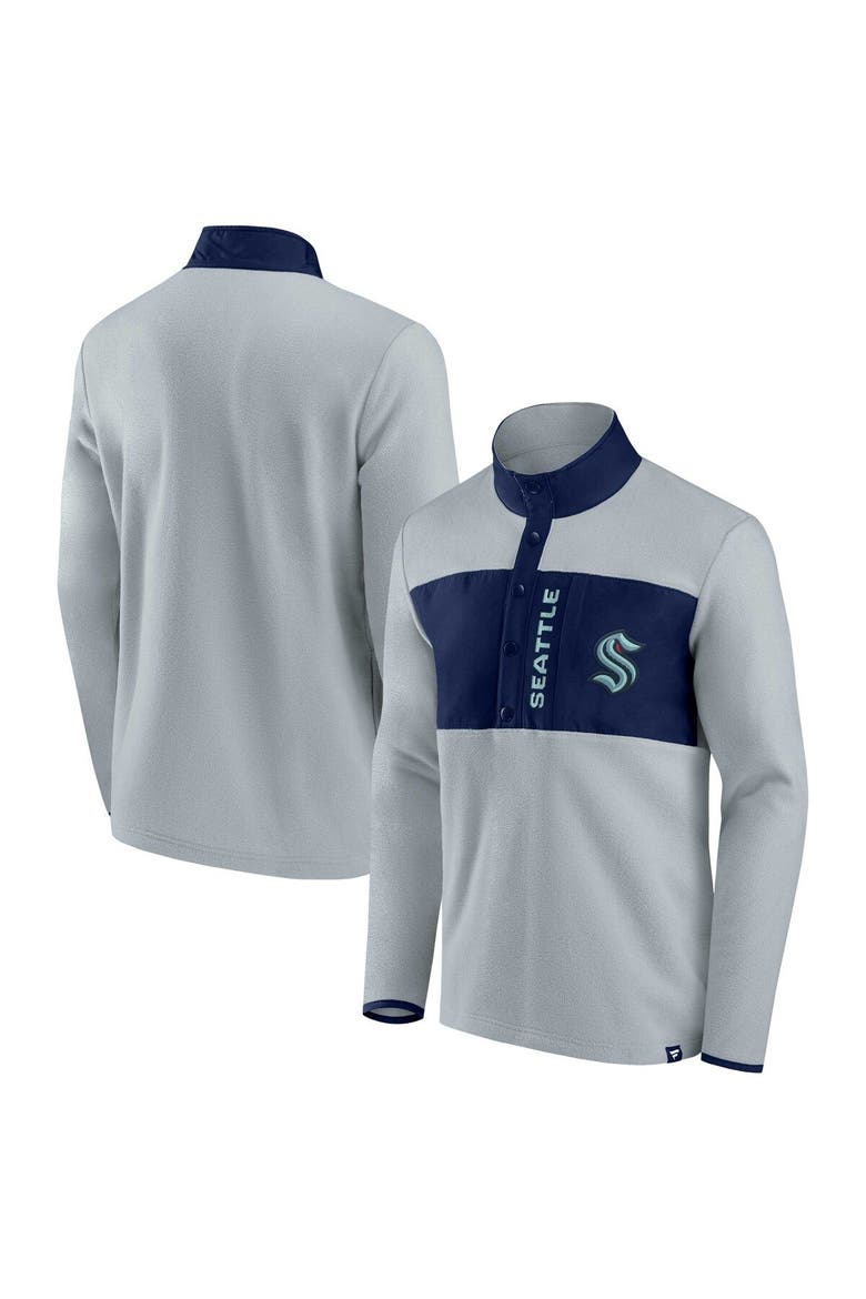 Men's Fanatics Branded Gray/Navy Seattle Kraken Hockey Polar Fleece Quarter-Snap Jacket, Main, color, Gray
