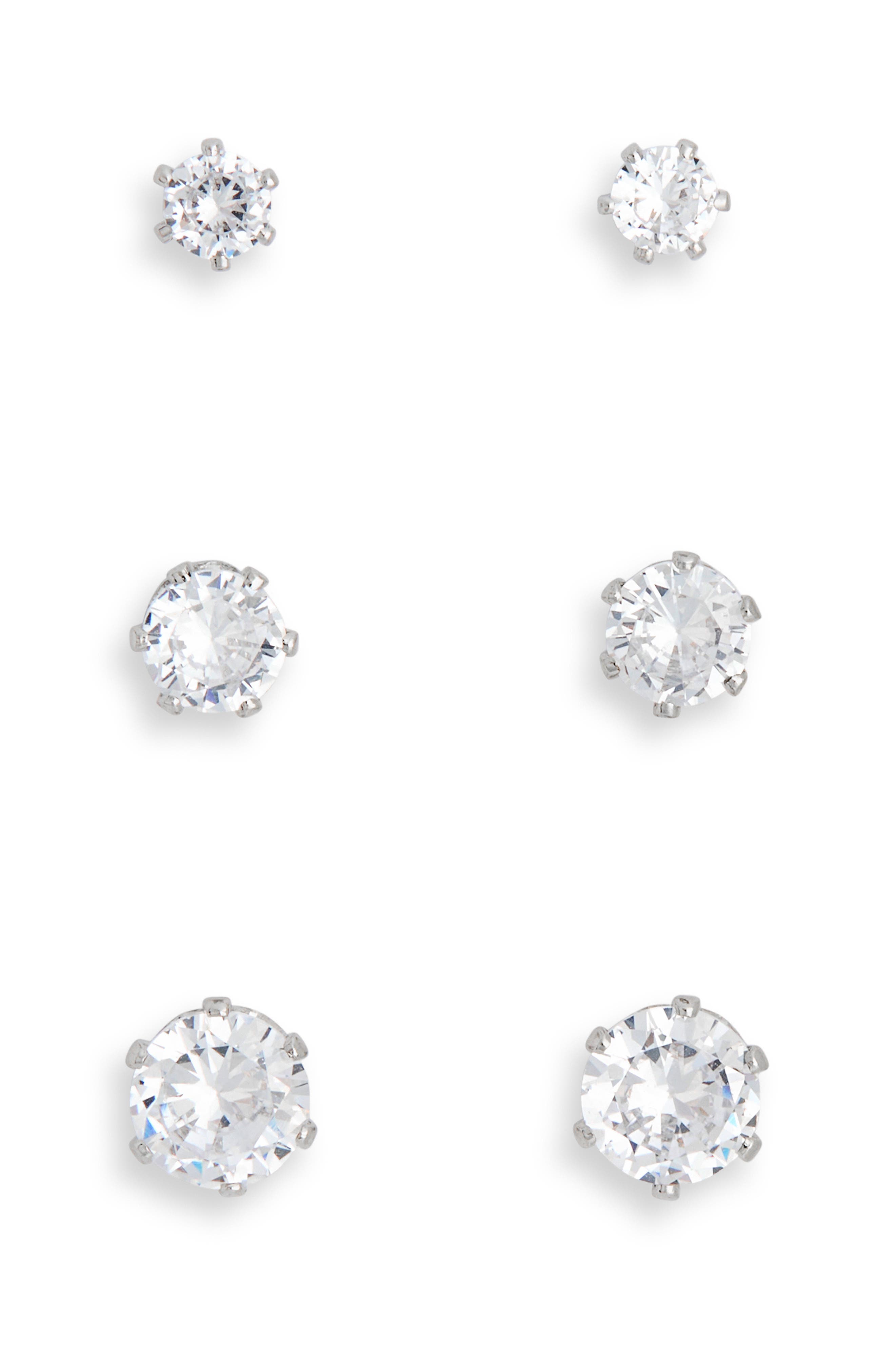 NORDSTROM RACK 3-Pack Cubic Zirconia Stud Earrings