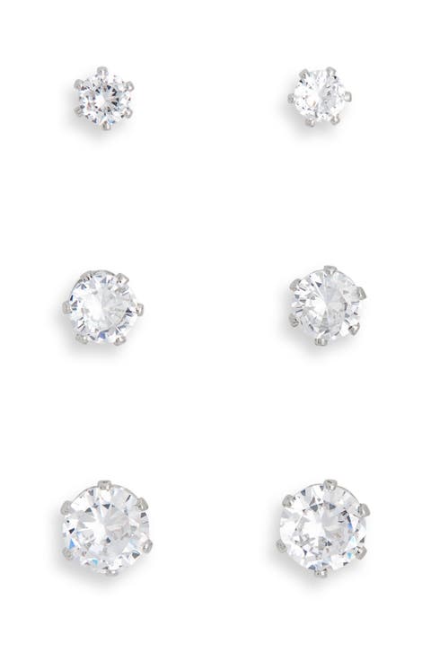 3-Pack Cubic Zirconia Stud Earrings