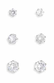 NORDSTROM RACK 3-Pack Cubic Zirconia Stud Earrings