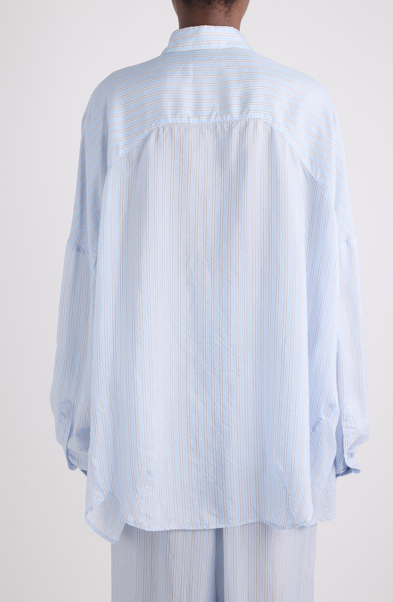 Dries Van Noten Celindo Super Compact Stripe Oversize Supima<sup>®</sup> Cotton Poplin Button-Up Shirt, Alternate, color, Light Blue