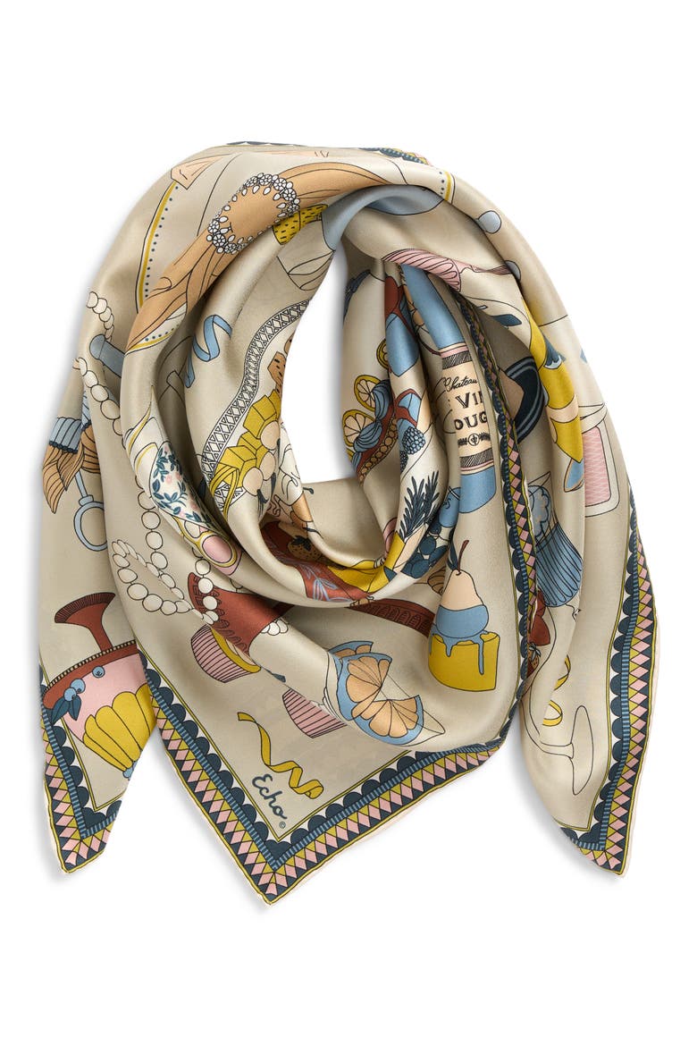 The Banquet Series Square Silk Scarf, Main, color, PEBBLE