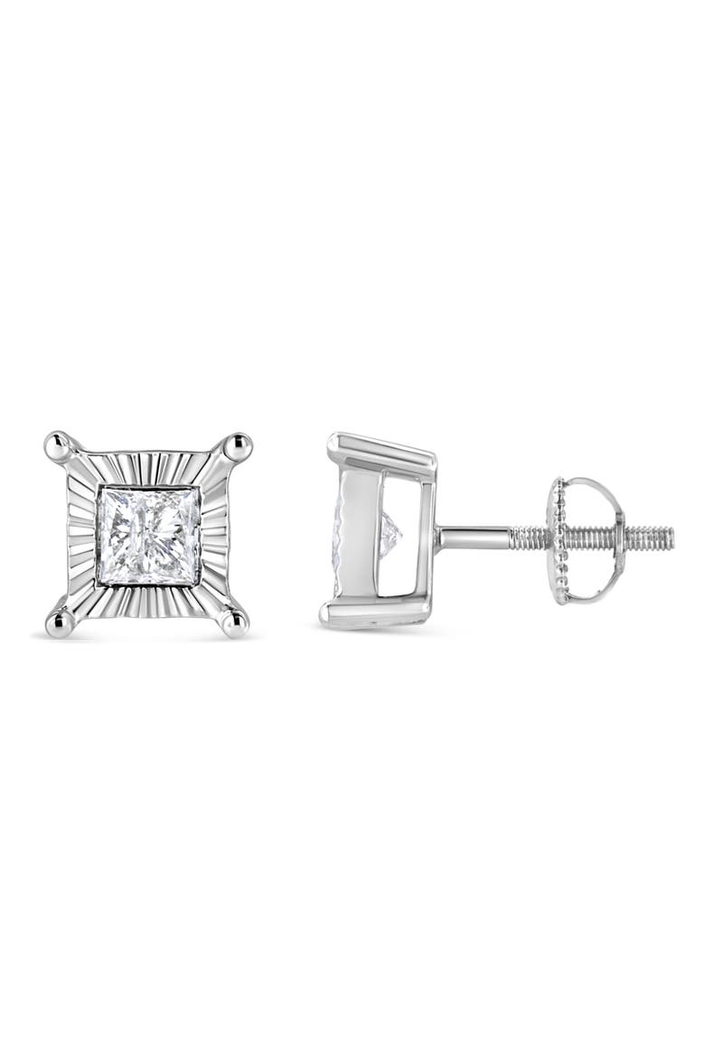 Silver 1.0 Cttw Diamond Miracle Princess Solitaire Stud Earrings, Alternate, color, White