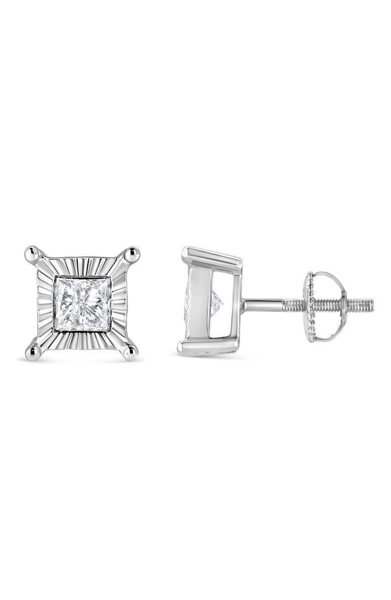 Haus of Brilliance Silver 1.0 Cttw Diamond Miracle Princess Solitaire Stud Earrings, Alternate, color, White