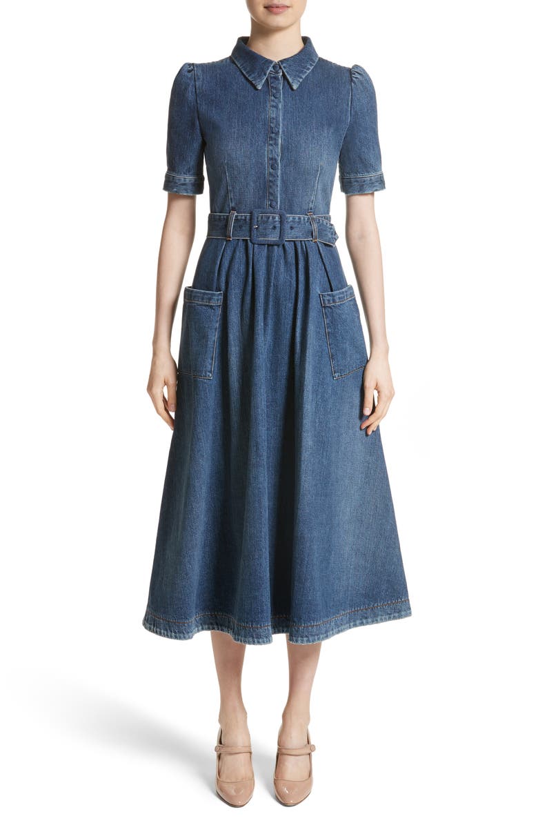 CO Denim Fit & Flare Midi Dress, Main, color, 
