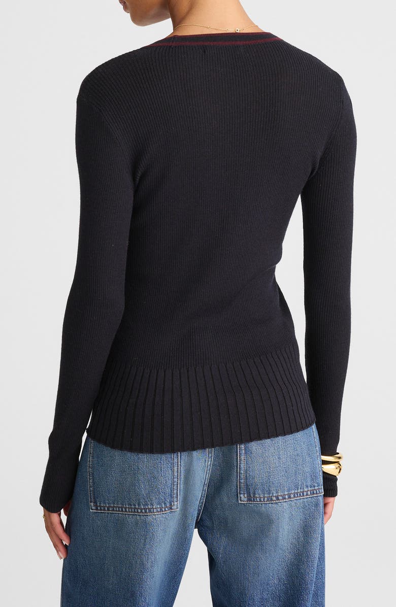 Madewell Deep V-Neck Merino Wool & Silk Cardigan, Alternate, color, Dark Navy Combo