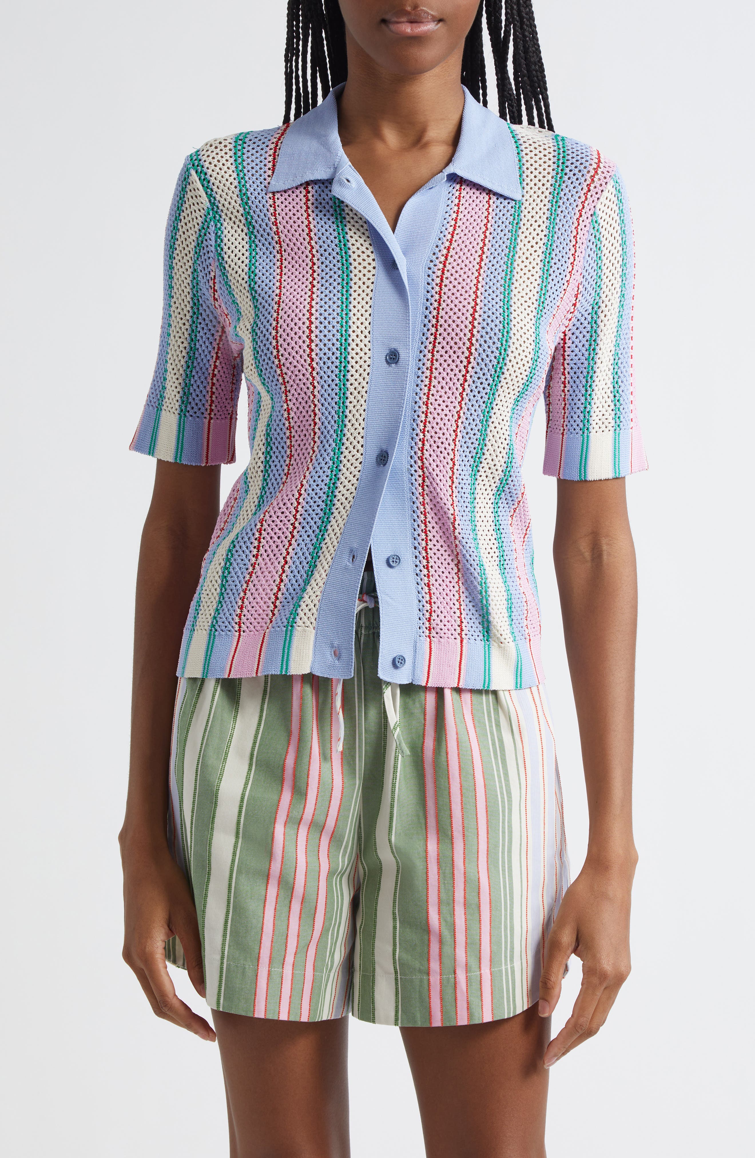 Stine Goya Stripe Open Stitch Button-Up Shirt