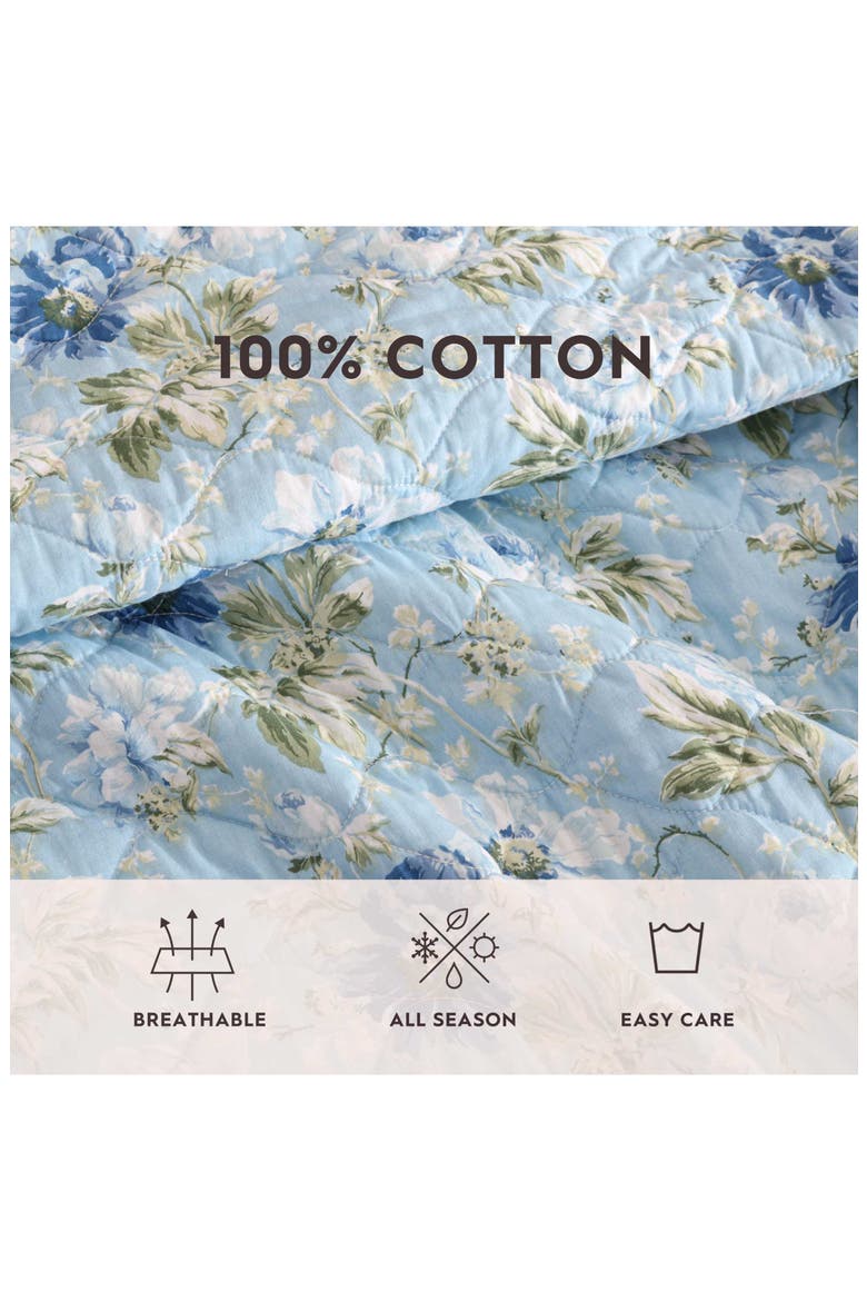 Peony Garden Cotton Quilt & Sham 3-Piece Set, Alternate, color, LIGHT BLUE/ GREEN