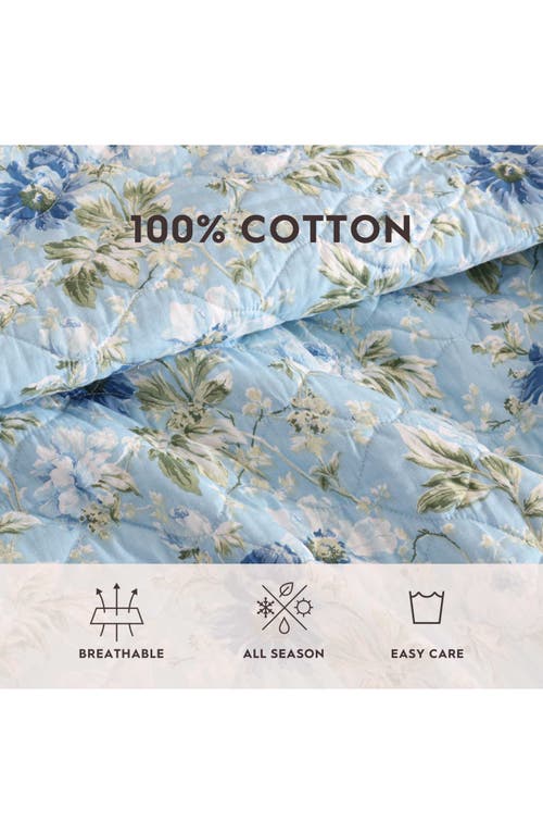 Laura Ashley Peony Garden Quilt & Sham 3-piece Set In Light Blue/green