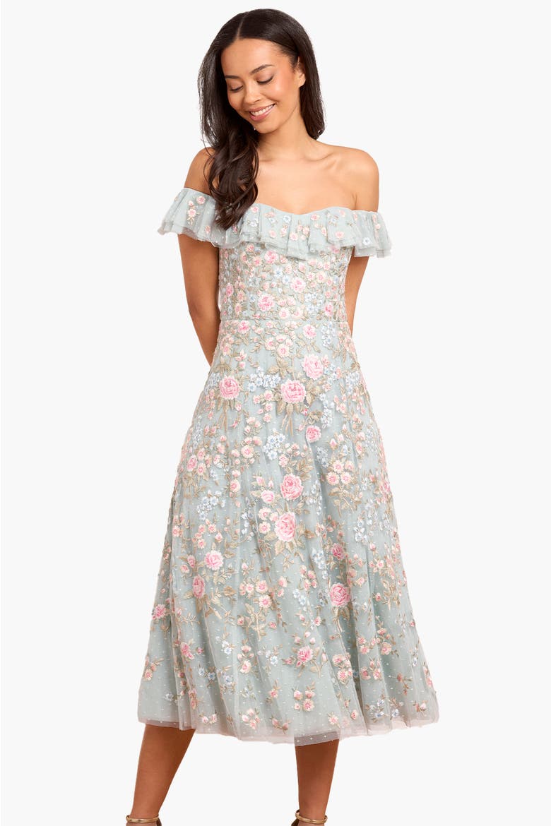 Antoinettes Floral Ballerina Midi Dress, Main, color, French Blue