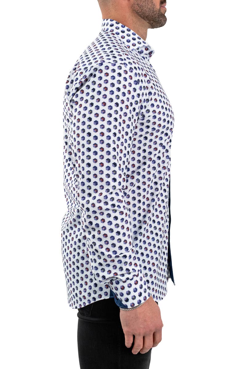 Maceoo Einstein Cuboid Print Stretch Button-Up Shirt, Alternate, color, White