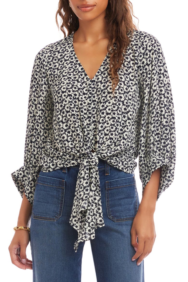 Floral Tie Front Top, Main, color, PRINT