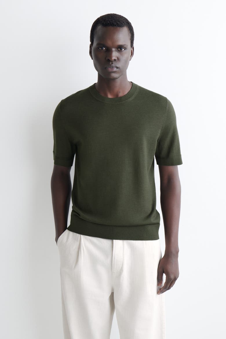 Merino Wool Knitted T-Shirt, Main, color, DARK KHAKI