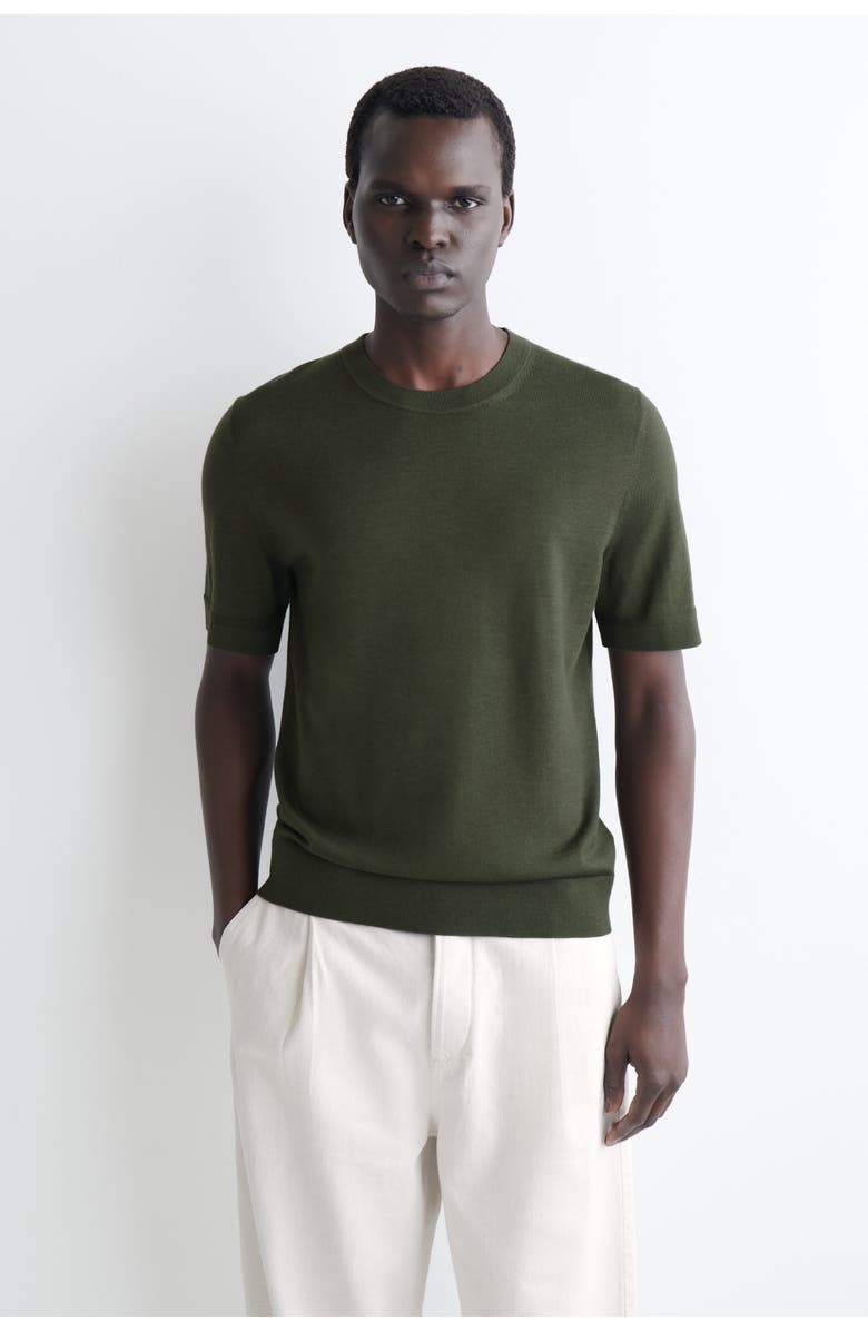 COS Merino Wool Knitted T-Shirt, Main, color, Dark Khaki