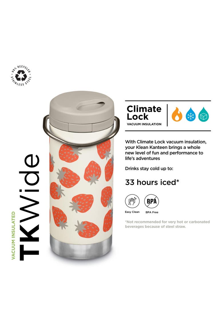 TKWide Insulated Water Bottle with Twist Cap - Portable Water Bottle with Steel Straw - Dishwasher-Safe Insulated Bottle - Strawberries, 12 oz, Alternate, color, Strawberries