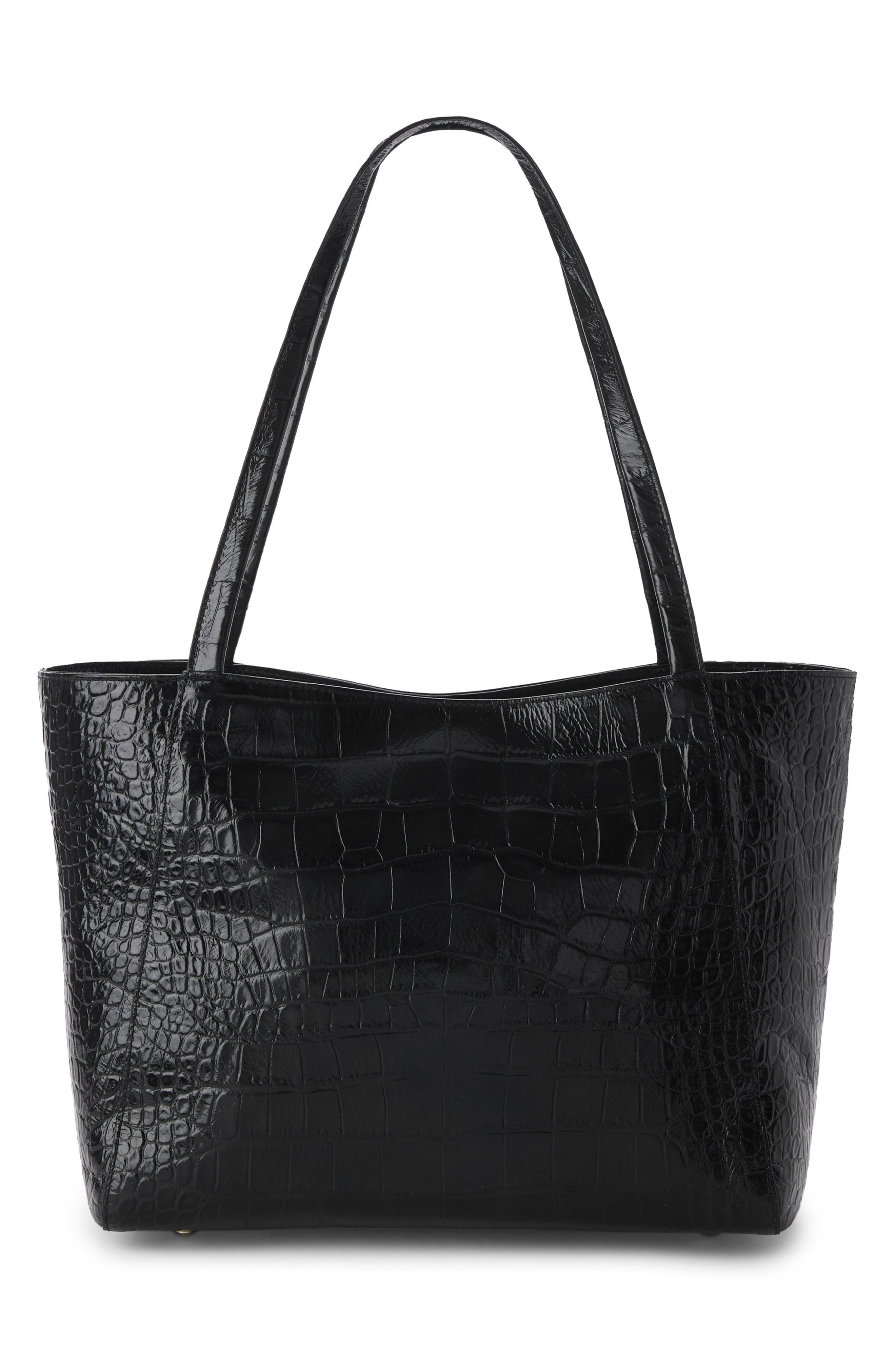 Brahmin Mona Croc Embossed Leather Tote, Alternate, color, Black