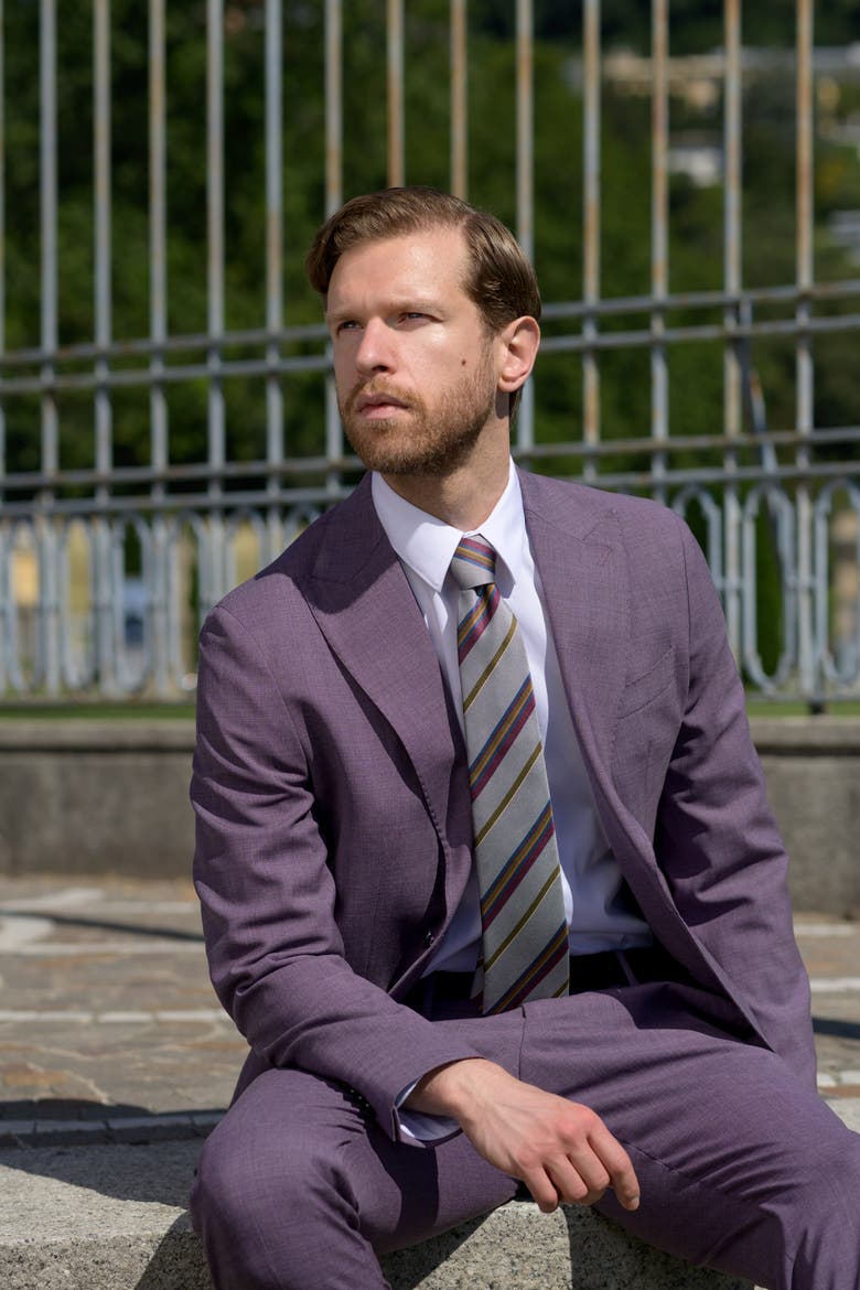 Lugano - Silk Jacquard Tie For Men, Alternate, color, Grey