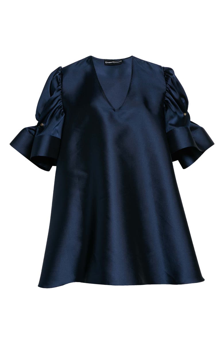 Kimberly Goldson Paisley Ruffle Sleeve Satin Shift Dress, Alternate, color, 