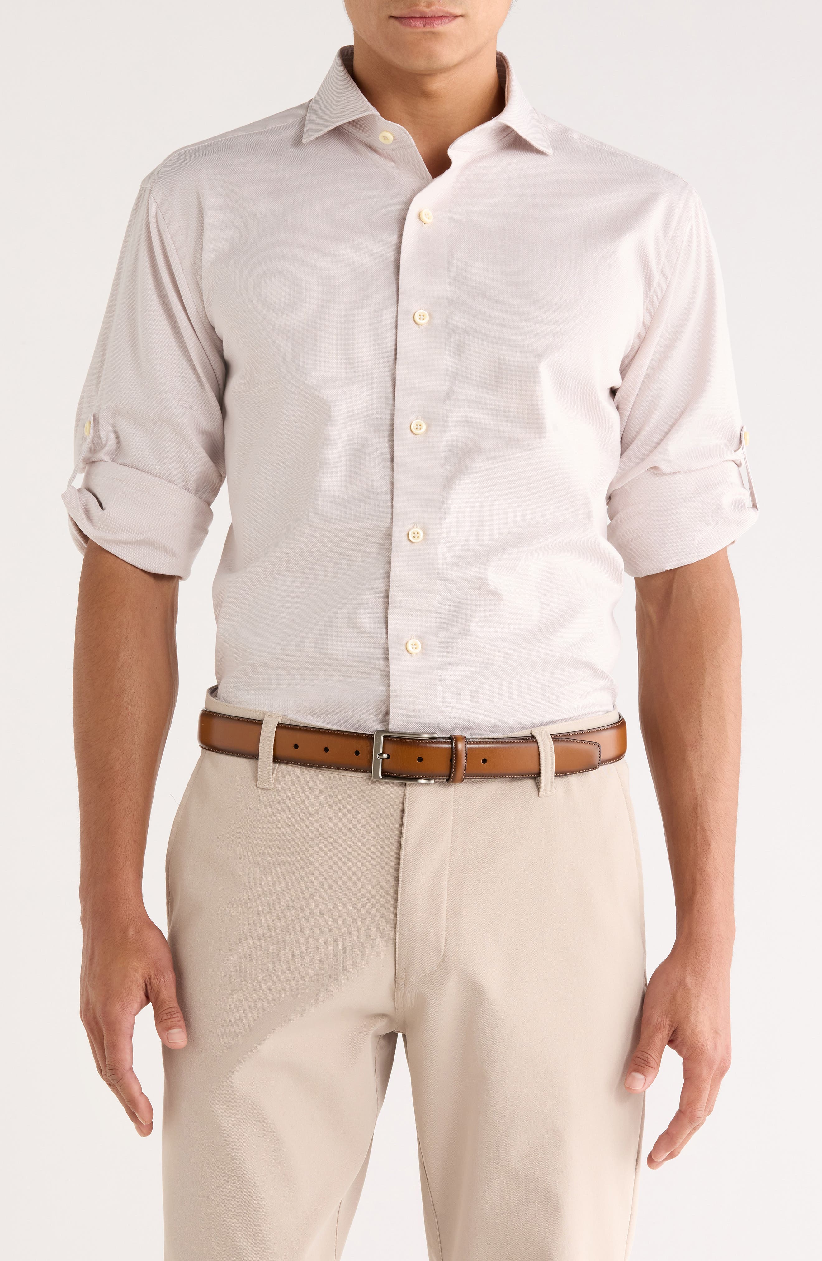 Lorenzo Uomo Trim Fit Solid Textured Stretch Dress Shirt