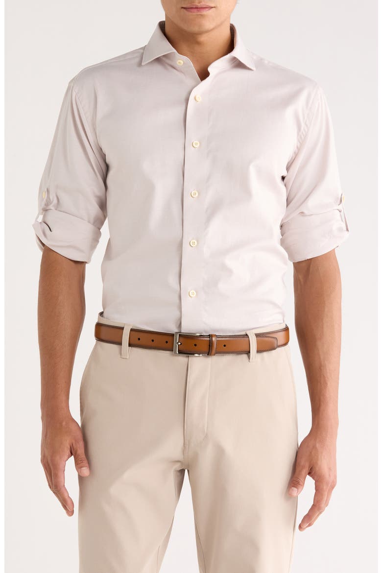 Trim Fit Solid Textured Stretch Dress Shirt, Main, color, TAN