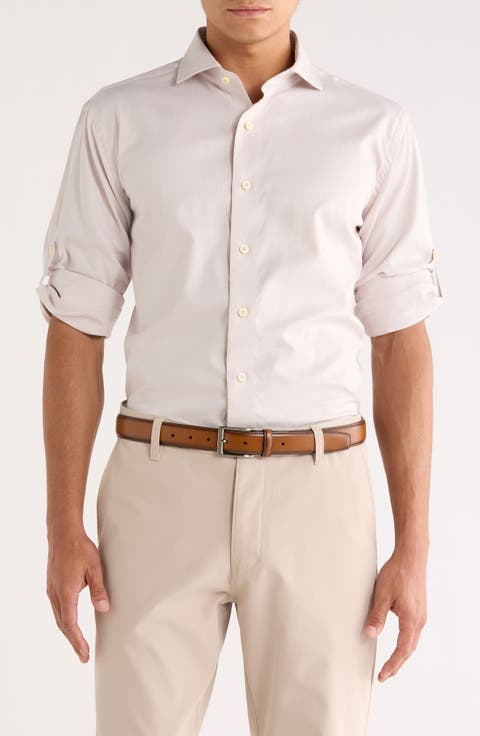 Trim Fit Solid Textured Stretch Dress Shirt (Regular & Big)