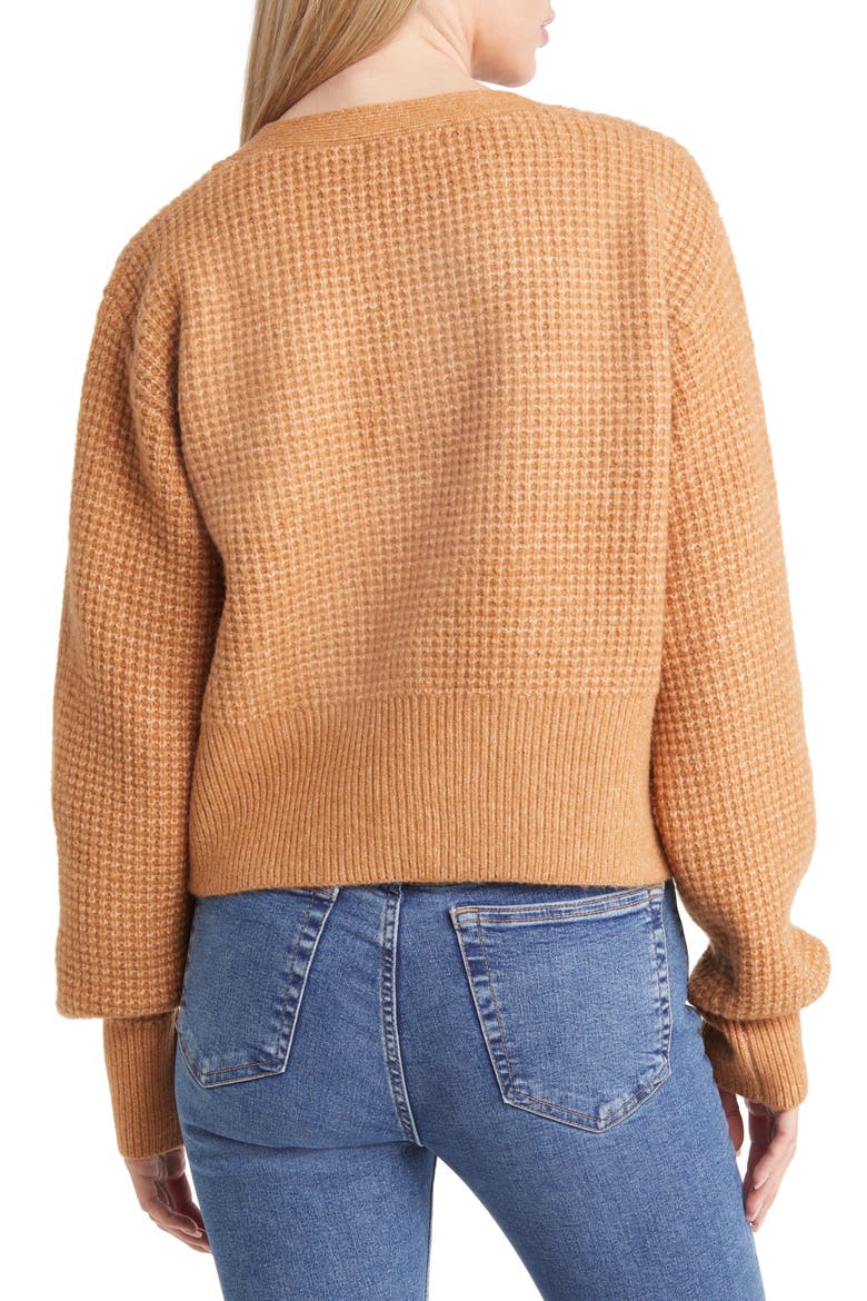 Waffle Knit Crop Cardigan, Alternate, color, CAMEL