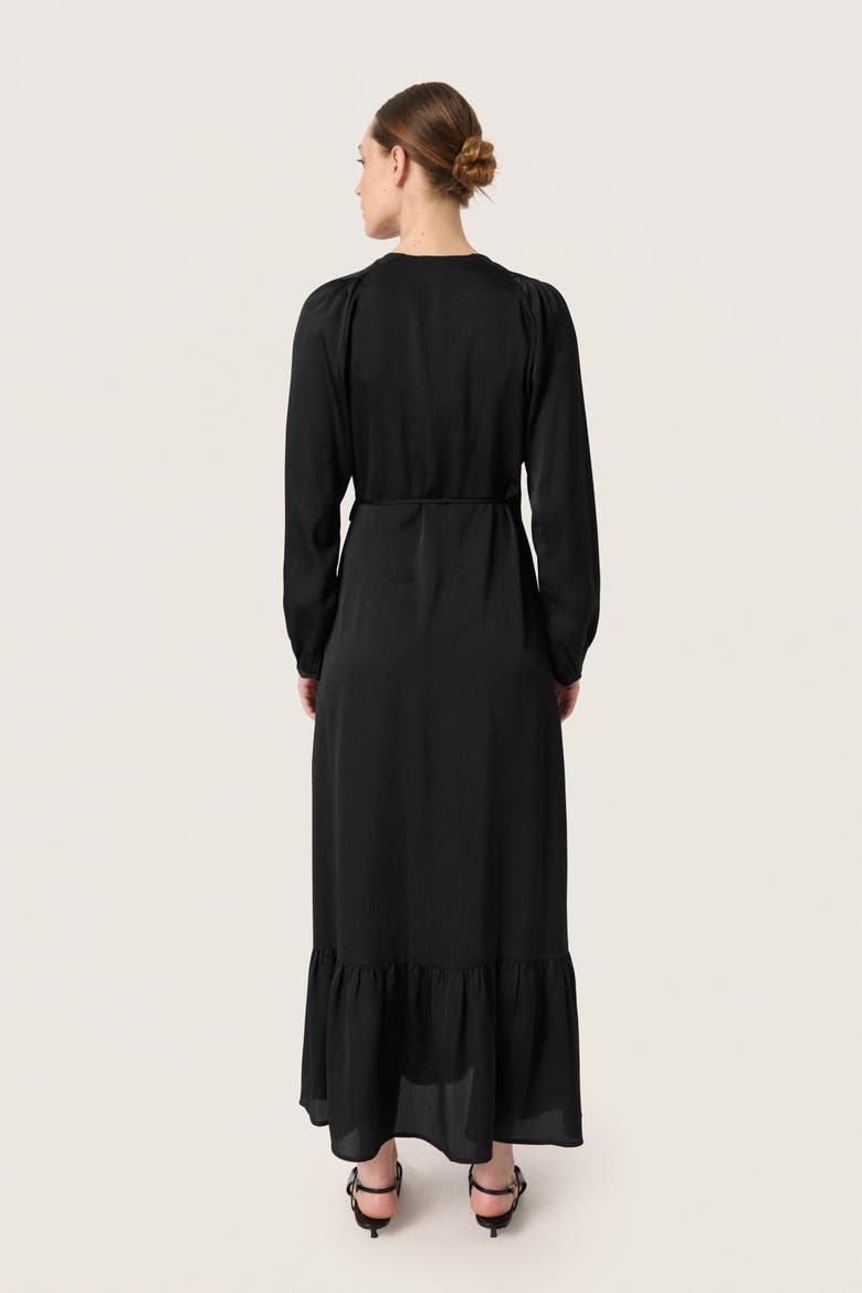 Slioana Maxi Length V-Neck Wrap Dress, Alternate, color, Black