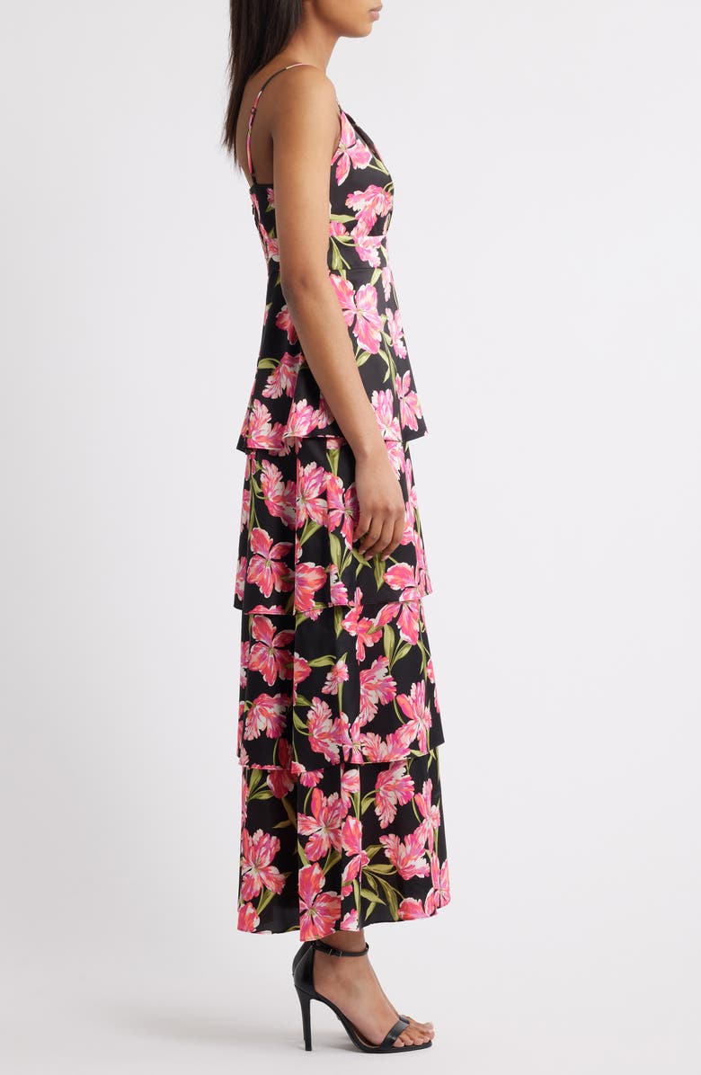 Anne Klein Patio Print Cowl Neck Tiered Midi Dress, Alternate, color, Anne Black Multi