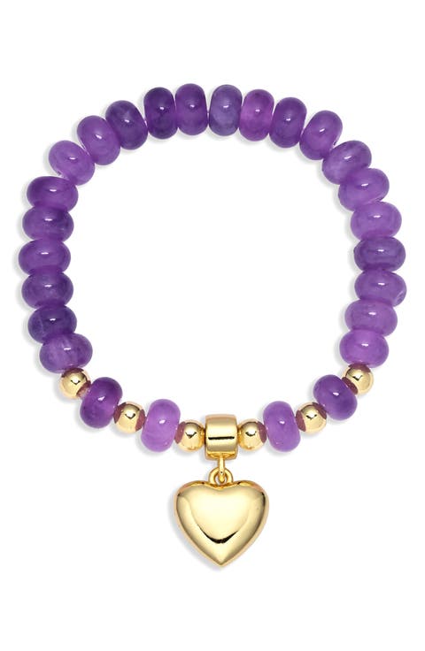 Amara Rose Quartz Heart Charm Stretch Bracelet