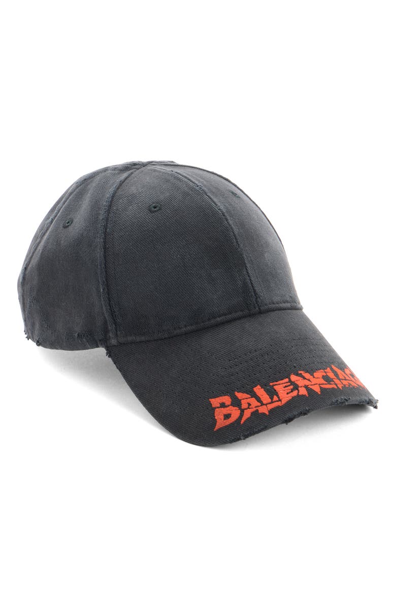 Balenciaga Logo Distressed Cotton Drill Baseball Cap, Main, color,