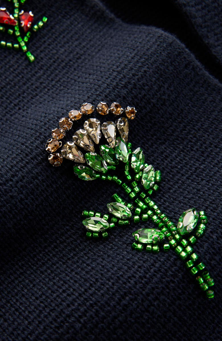 Boden Crystal Embellished Crop Cotton Cardigan, Alternate, color, Navy