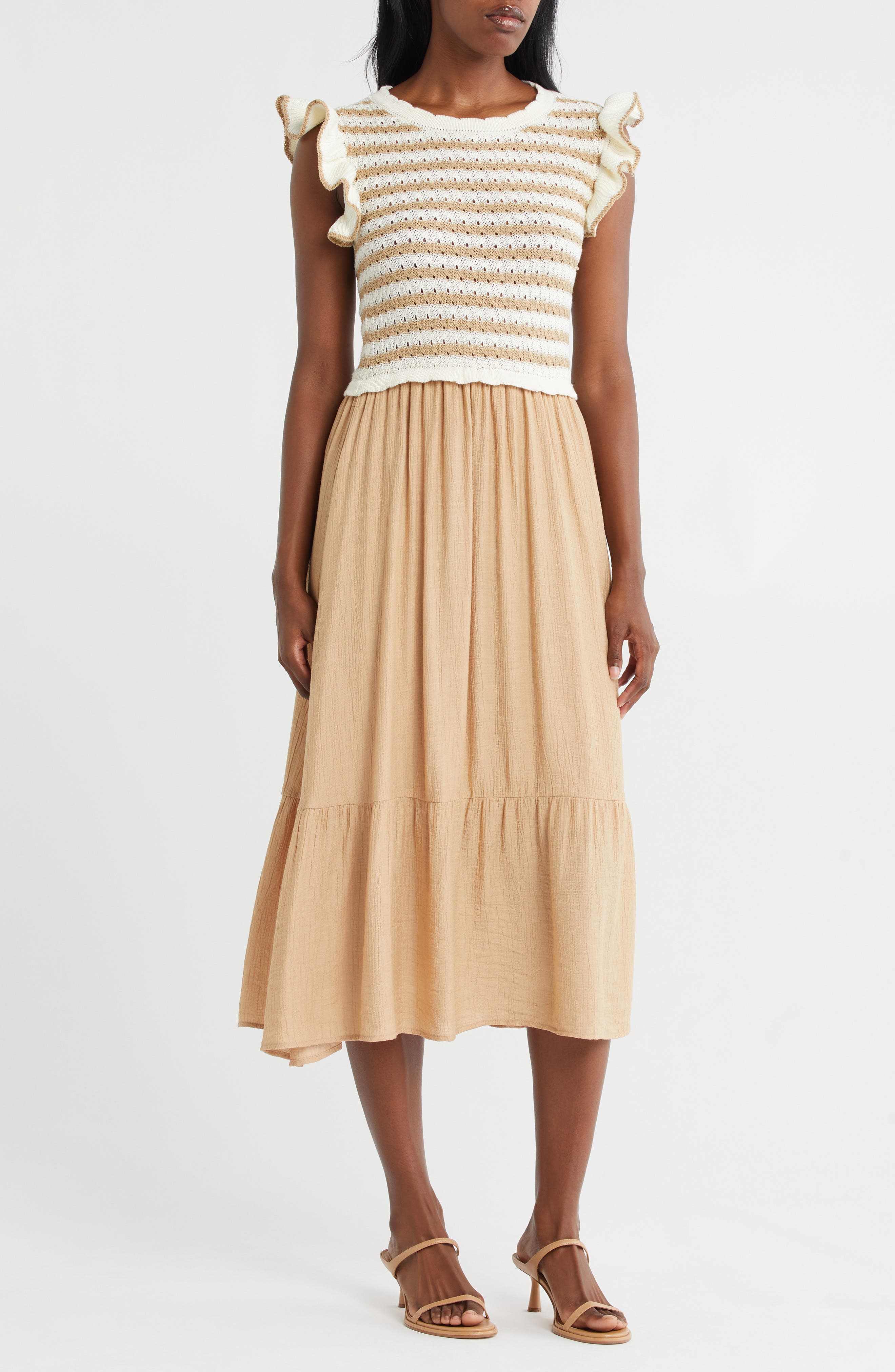 ZOE AND CLAIRE Mixed Media Midi Dress