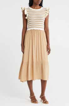 ZOE AND CLAIRE Mixed Media Midi Dress