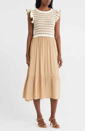 ZOE AND CLAIRE Mixed Media Midi Dress