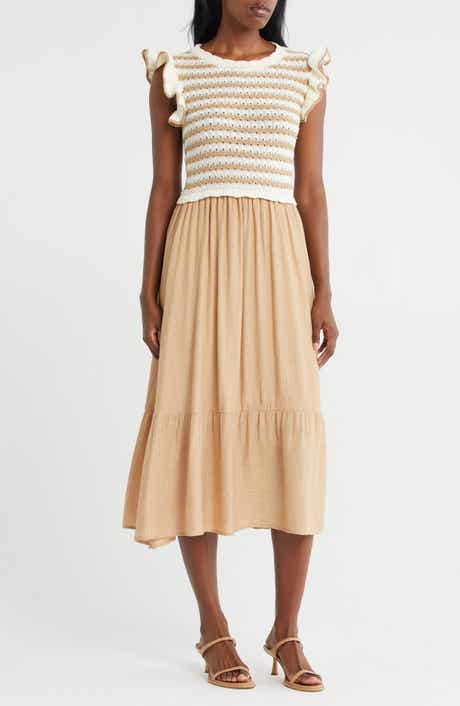 ZOE AND CLAIRE Mixed Media Midi Dress
