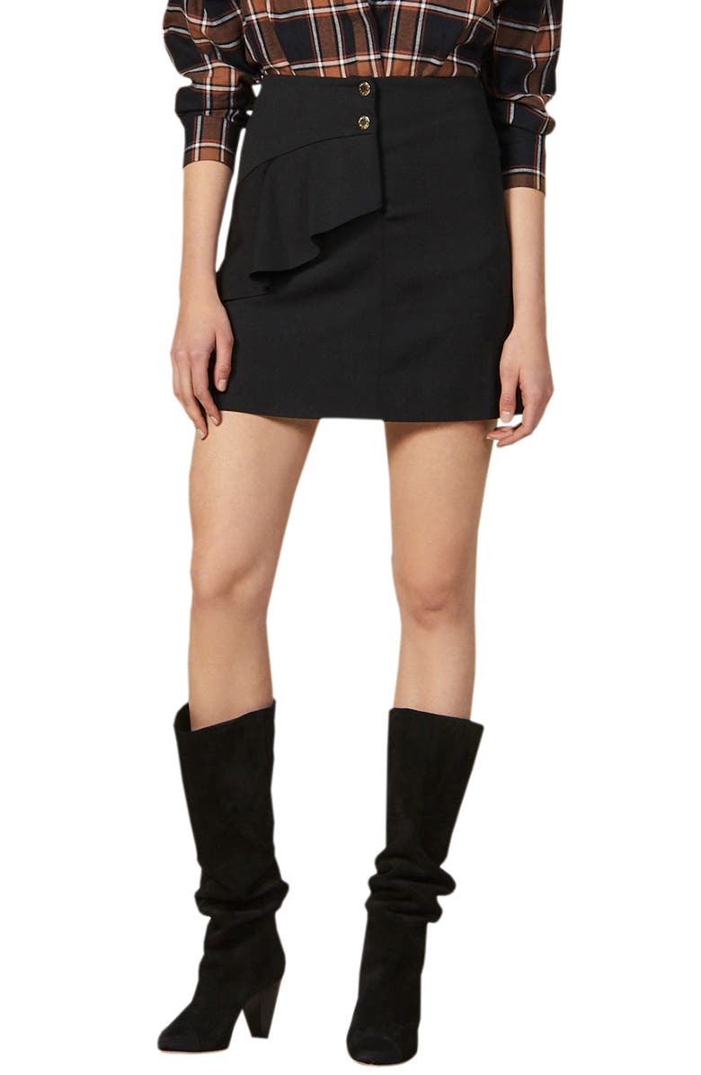 SANDRO Janne Ruffle Detail Miniskirt, Main, color,