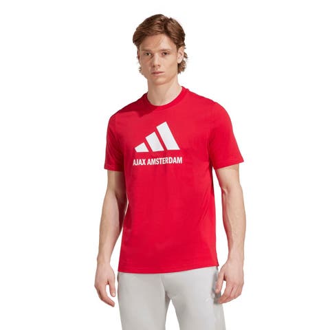 Men's adidas  Red Ajax Three-Stripe Wordmark T-Shirt