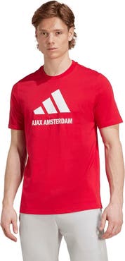 adidas Men's adidas Red Ajax Three-Stripe Wordmark T-Shirt