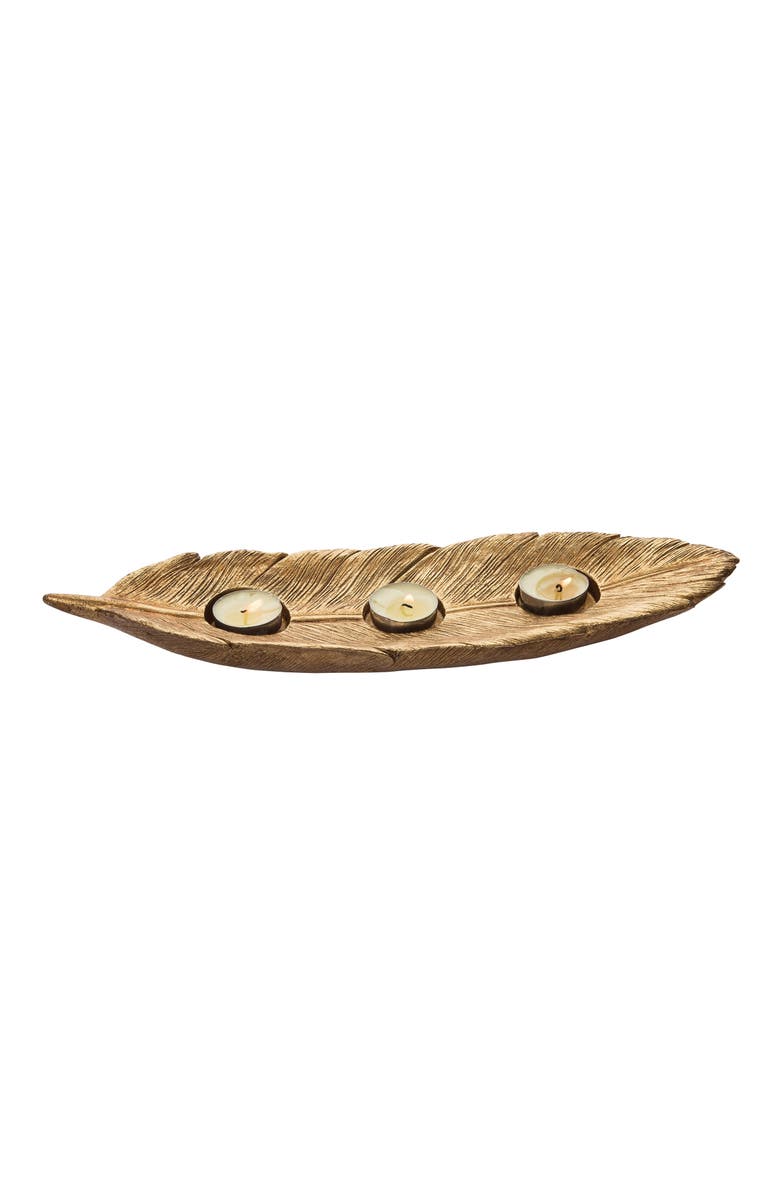 Transpac Gold Harvest Leaf Candle Holder Elegant Resin Tealight Decor, Main, color,