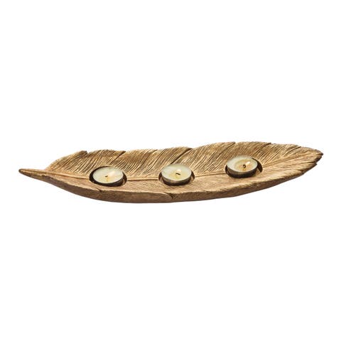 Gold Harvest Leaf Candle Holder Elegant Resin Tealight Decor