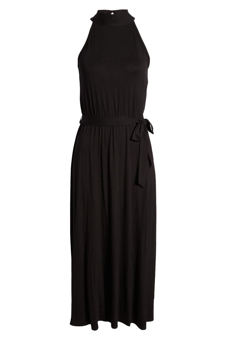 Tie Waist Halter Maxi Dress, Alternate, color, BLACK