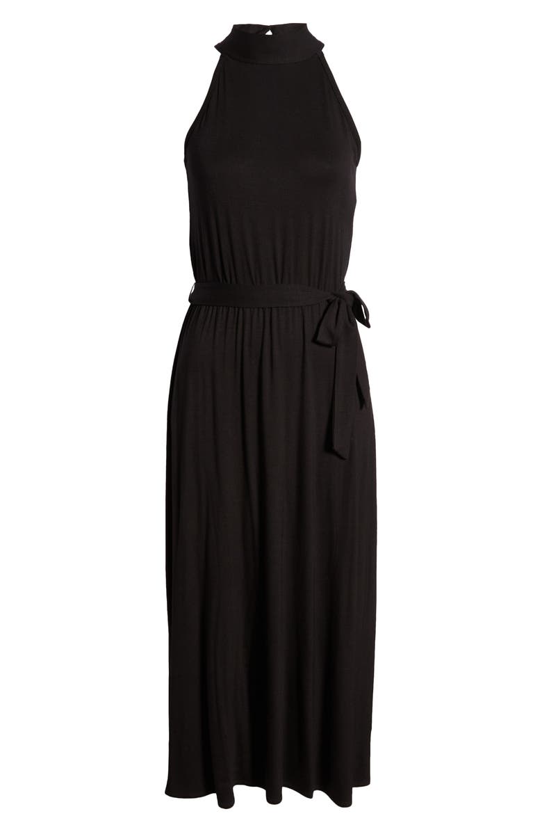 Loveappella Tie Waist Halter Maxi Dress, Alternate, color, Black