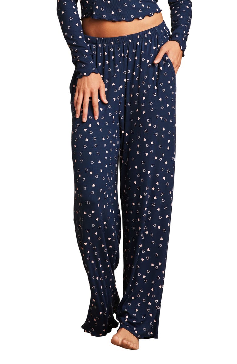 Barefoot Dreams<sup>®</sup> Ultra Soft Rib Lettuce Hem Wide Leg Pajama Pants, Main, color, 