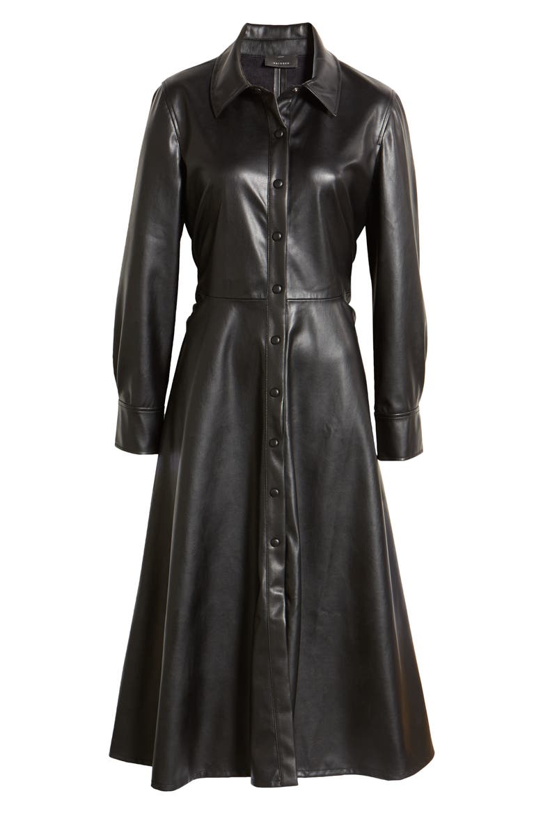 Faux Leather Long Sleeve Shirtdress, Alternate, color, BLACK