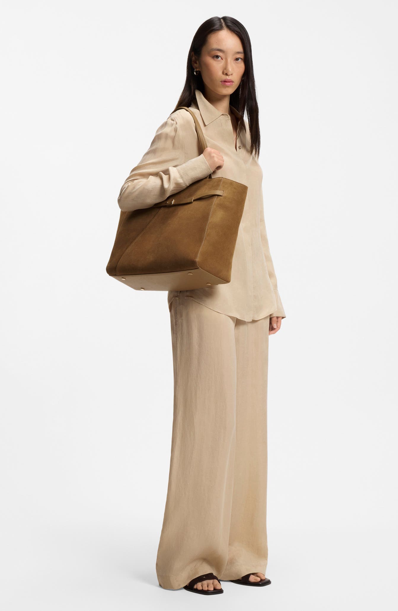 Revers Suede Leather Tote, Main, color, MEDIUM BEIGE