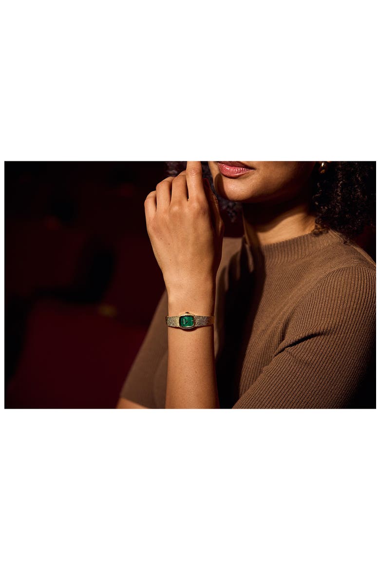 Goddess of Time Malachite Mesh Strap Tonneau Watch, 17mm, Alternate, color, GOLD-TONE