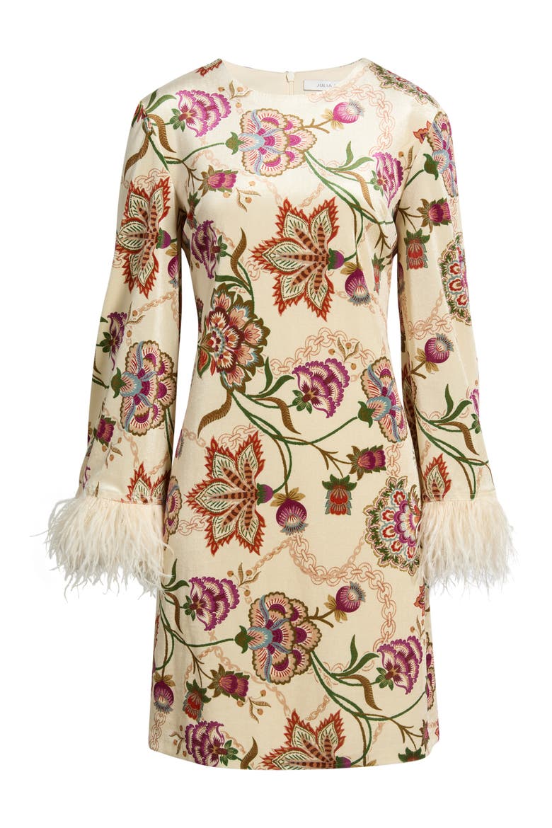 Feather Cuff A-Line Dress, Alternate, color, CREAM MULTI