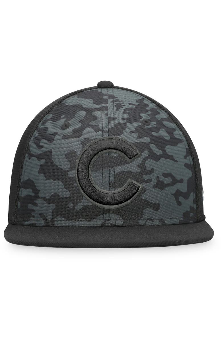 FANATICS Men's Fanatics Branded Black Chicago Cubs Camo Mesh Snapback Hat, Alternate, color,